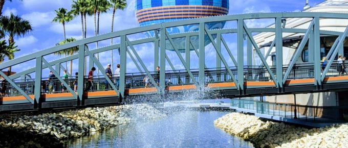 Bridge and fountain in Disney Springs in Orlando, Florida