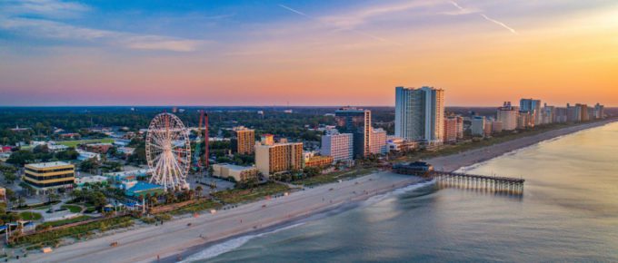 Aerial drone view of Myrtle Beach, South Carolina, in September.