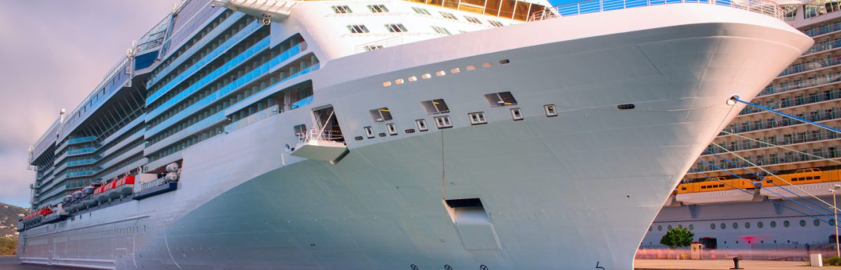 Luxury cruise ship docked in the port of Caribbean.