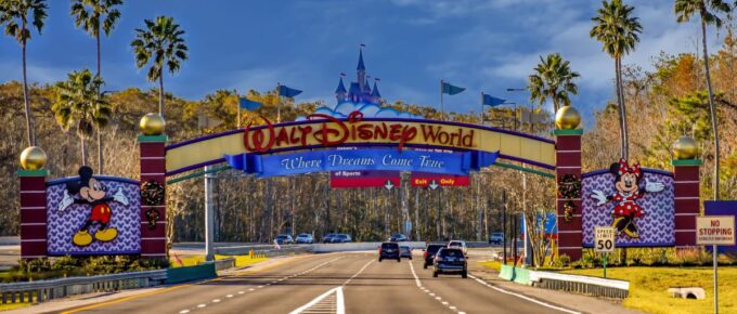 Entrance Arch of Walt Disney Theme Park in Orlando, Florida, USA.