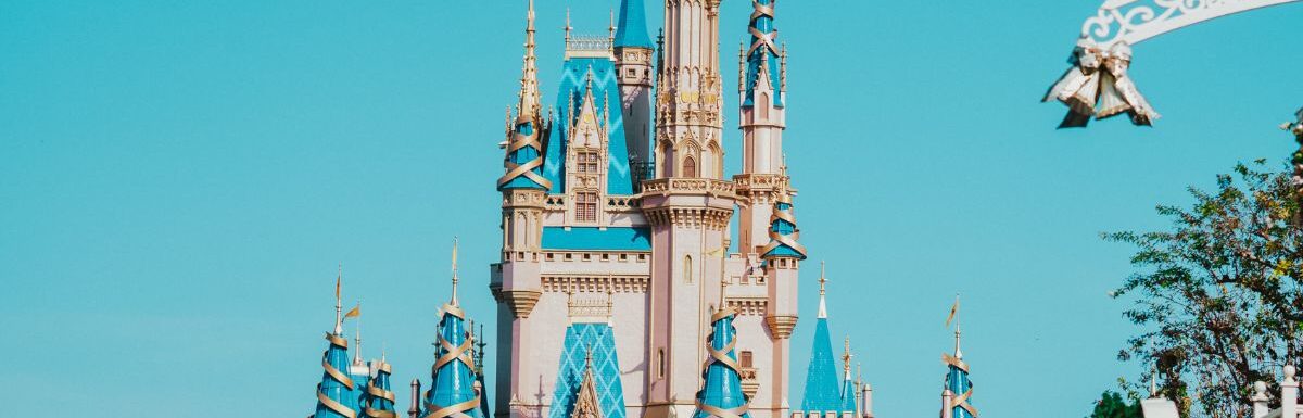 A castle under the blue skies in Disney World, Orlando, Florida, USA.