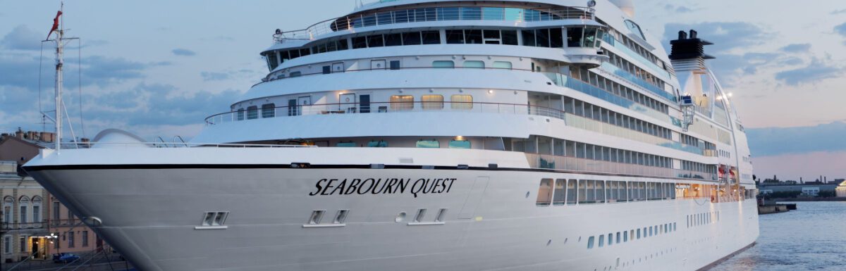 Cruise liner Seabourn Quest moored at English embankment.