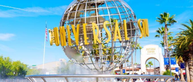 Entrance to the Universal Studios Hollywood in Los Angeles, California, USA.