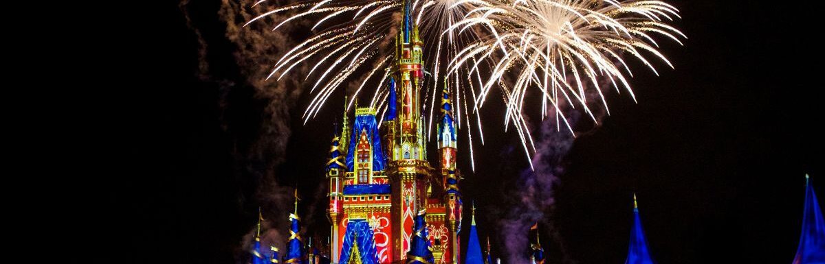 Fireworks and colorful projections on Cinderella Castle during one of the final Happily Ever After performances.