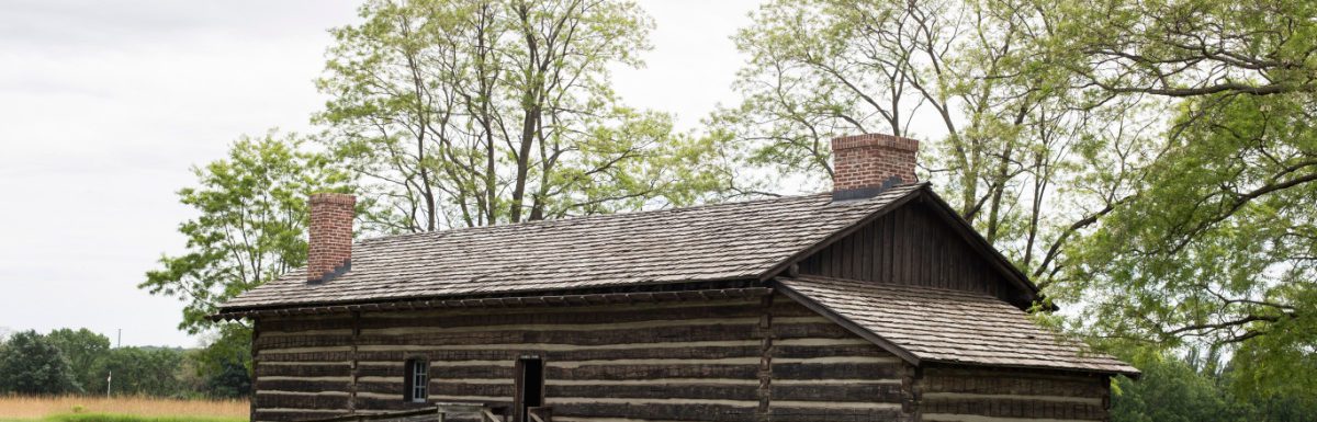 A wooden cabin in the middle of the woods in Nebraska, USA.