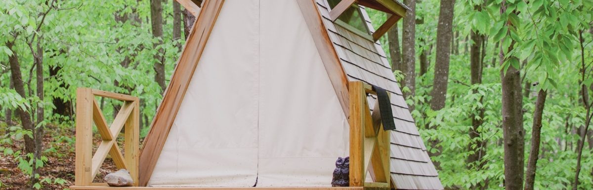 Glamping in Sandy Pines Campground, Kennebunkport, Maine, USA.