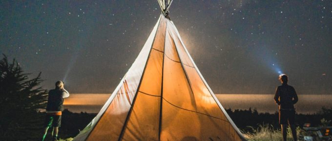 Men glamping under the stars.
