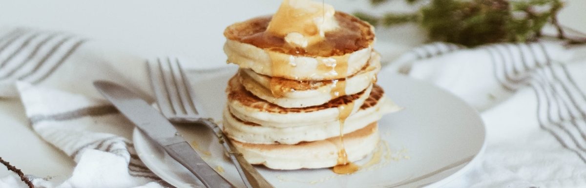 Mouthwatering thick pancakes for breakfast.