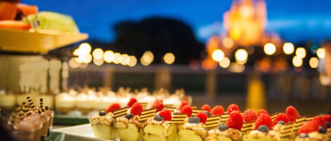 A view of Disney's Magic Kingdom Dessert Party table.