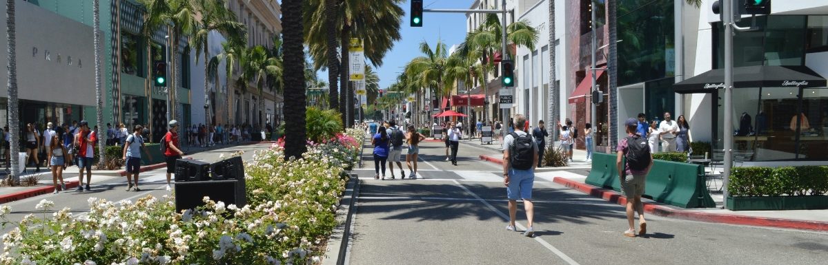 People walking in a sunny day in Los Angeles, California, USA.