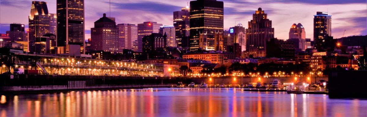 City lights in Parc de la Cité-du-Havre, Montreal, Canada.