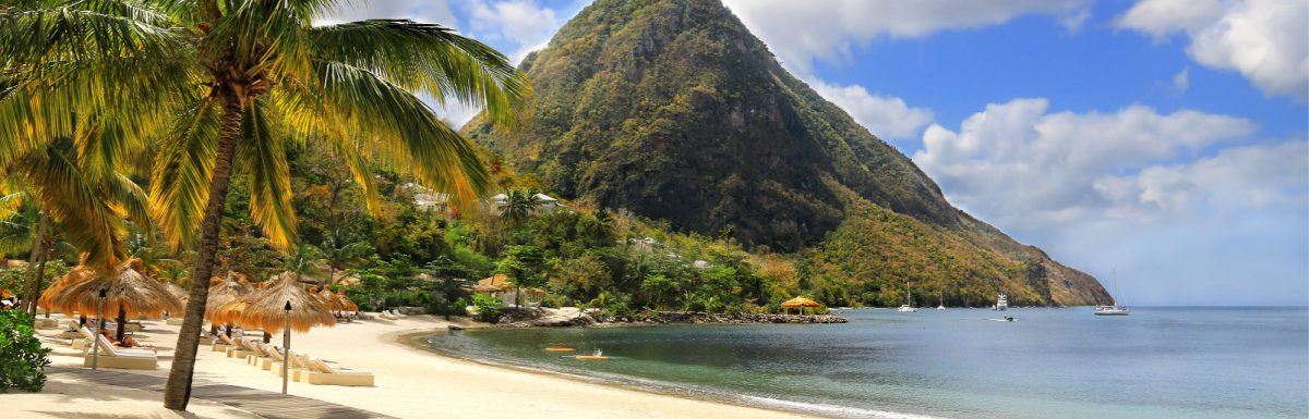Beautiful white sand beach in Saint Lucia, Caribbean Islands.