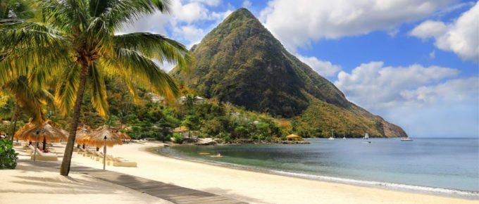Beautiful white sand beach in Saint Lucia, Caribbean Islands.