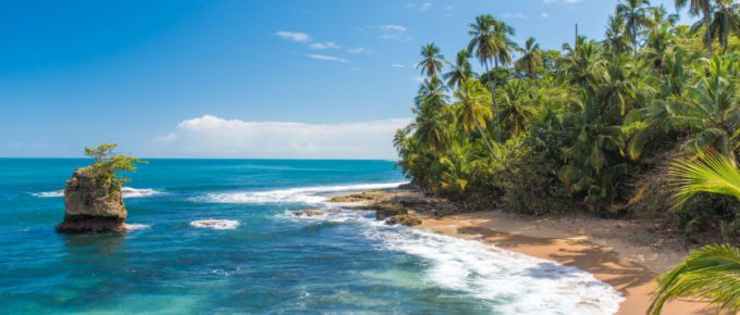Wild Caribbean beach of Manzanillo at Puerto Viejo, Costa Rica.