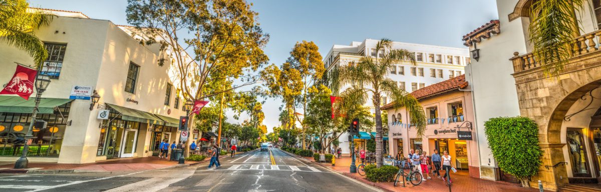 State street in downtown Santa Barbara, California, USA.