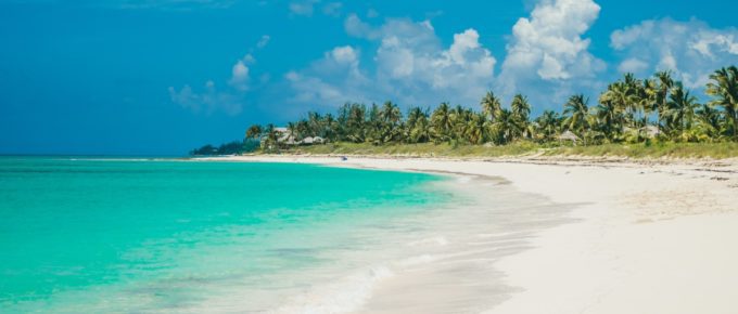 Beautiful white sand beach in Eleuthera, Bahamas.