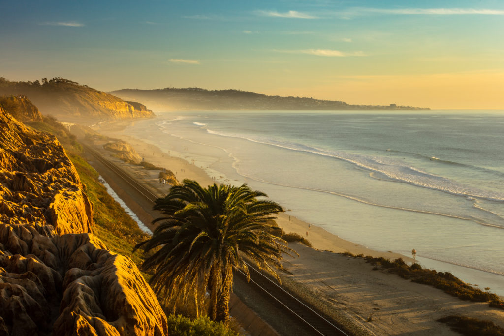 a birds-eye-view of a beach in san diego