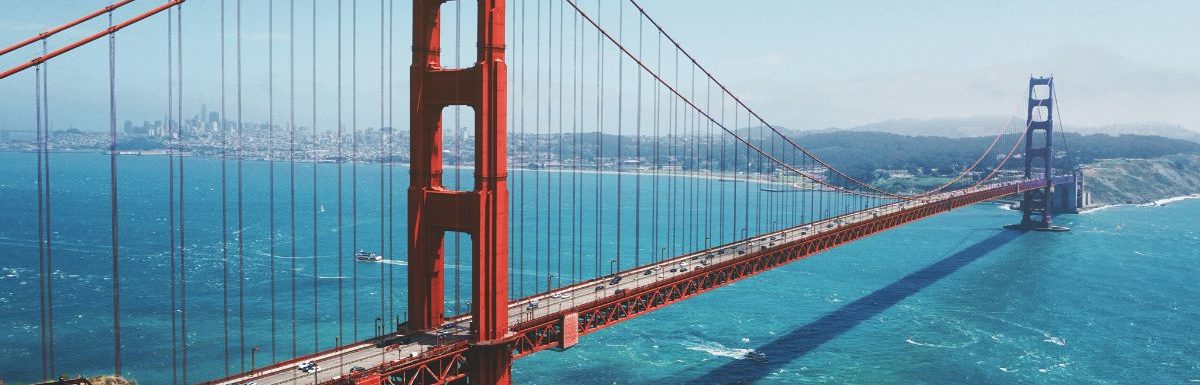 Aerial view of the Golden Gate bridge in San Francisco, California, United States.