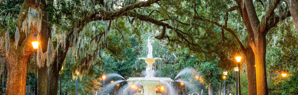 Savannah, Georgia, USA at Forsyth Park Fountain.