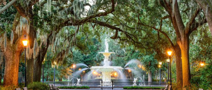 Savannah, Georgia, USA at Forsyth Park Fountain.