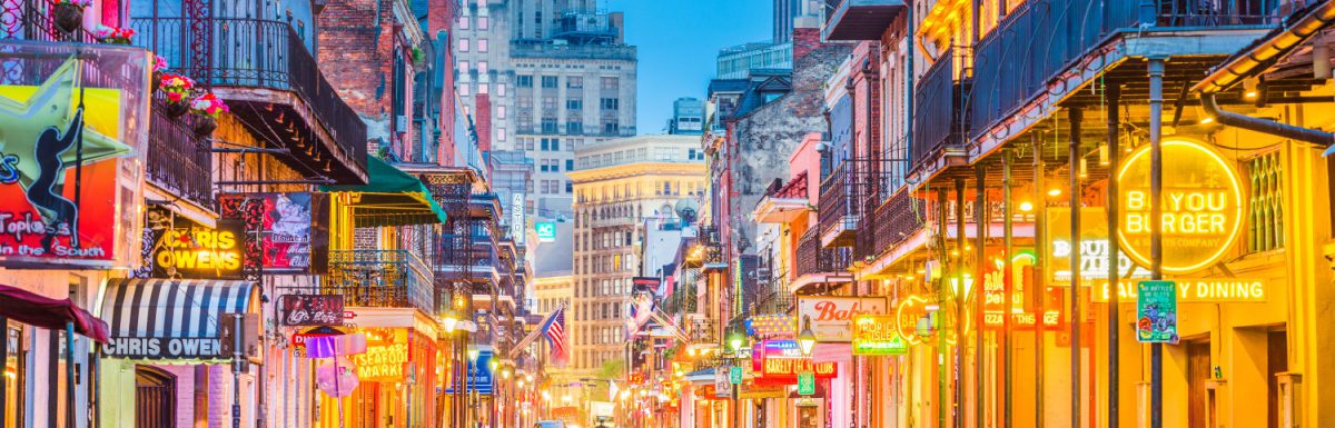 Bourbon Street in the early morning in New Orleans, Louisiana, USA.