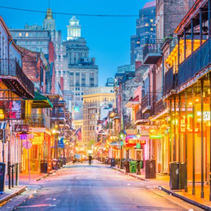 Bourbon Street in the early morning in New Orleans, Louisiana, USA.