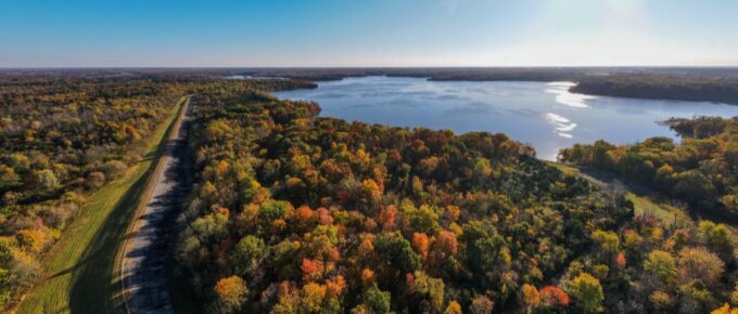 Green and yellow trees during the day in Caesar Creek Lake, Ohio, USA.