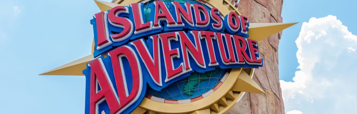 Islands of Adventure sign at Universal Studios Orlando, Florida, USA.