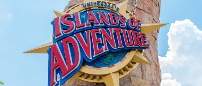 Islands of Adventure sign at Universal Studios Orlando, Florida, USA.