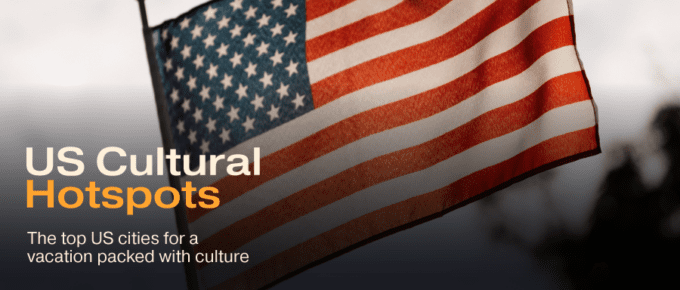 Image showing the US flag with text overlay reading US Cultural Hotspots.