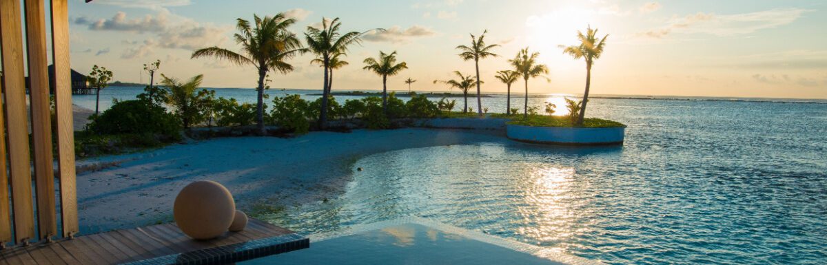 Luxury swimming pool near beach front.