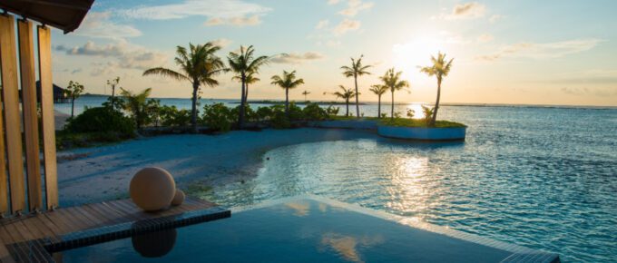 Luxury swimming pool near beach front.