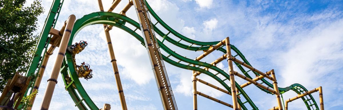 A closeup shot of tumbili roller coaster at kings dominion in Doswell, Virginia, USA.