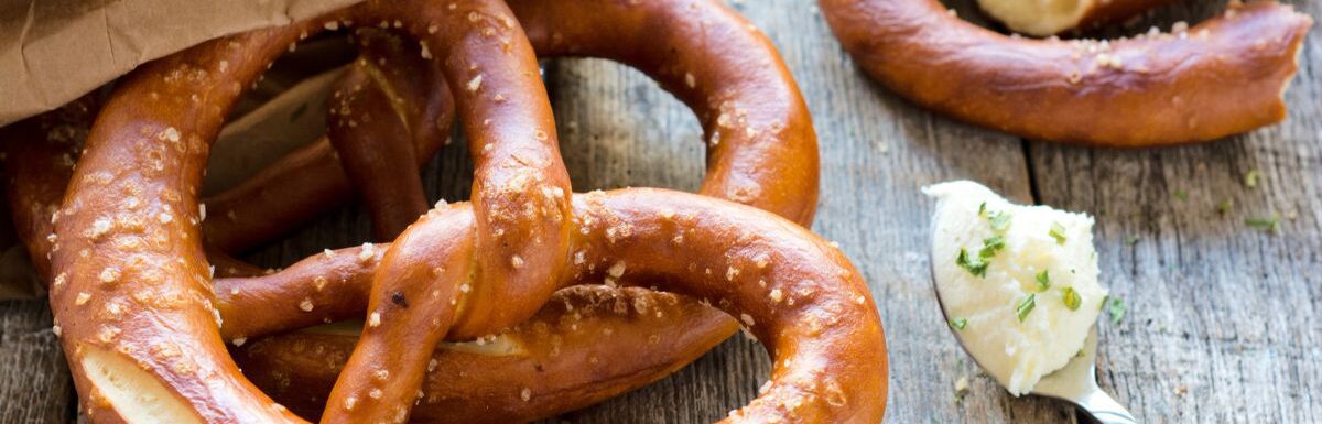 Fresh baked pretzel and cream cheese.