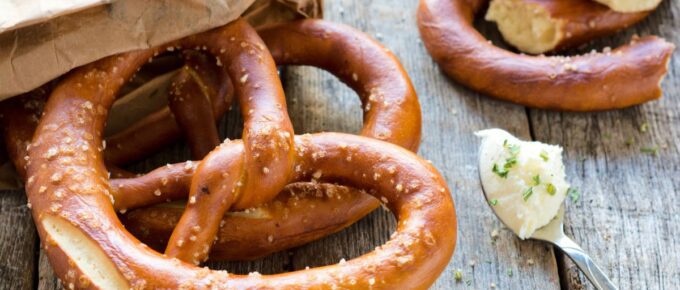 Fresh baked pretzel and cream cheese.