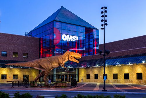 The entrance of the Oregon Museum of Science and Industry.