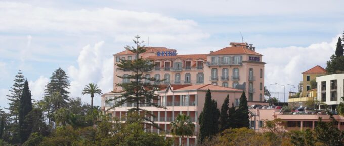 Panoramic view on the historic luxury hotel Reid's Palace in Funchal on Madeira Island, Portugal.