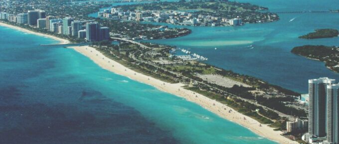 Aerial photography of Miami, Florida, USA during the day.
