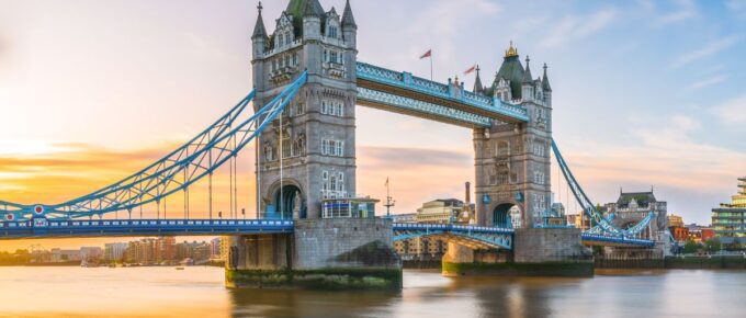 Tower Bridge morning panorama in autumn in London, England.