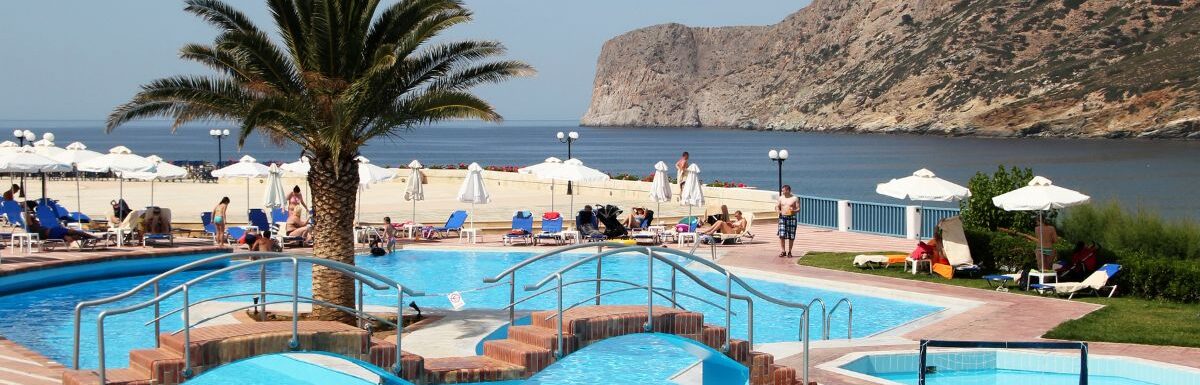 All-inclusive resort with a seafront location on the sandy beach of Fodele, on Crete's northern coast.