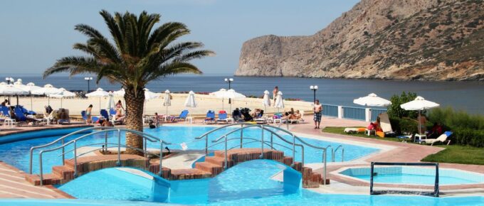 All-inclusive resort with a seafront location on the sandy beach of Fodele, on Crete's northern coast.