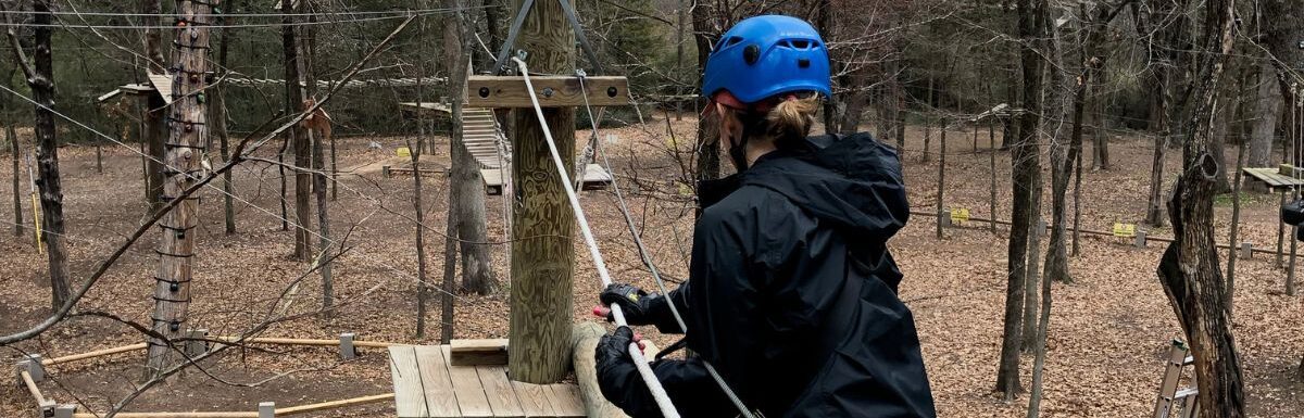 Thrill-seekers move above the trees in Texas.