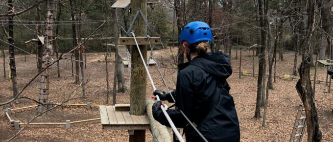 Thrill-seekers move above the trees in Texas.