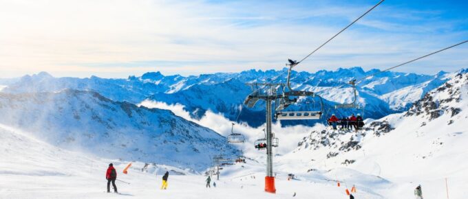Beautiful mountains and the blue sky, winter landscape.