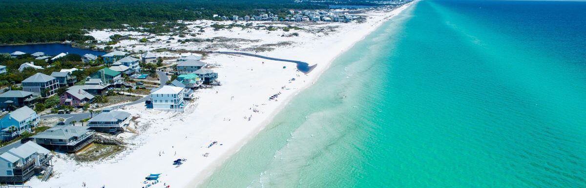 Aerial view of Grayton Beach Florida on a beautiful spring afternoon.