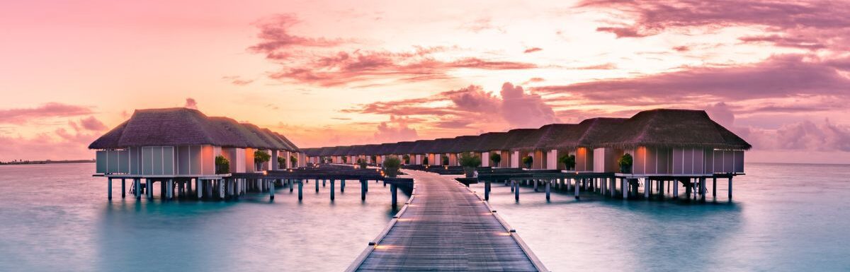Summer luxury resort landscape, vacation holiday island concept in Maldives.