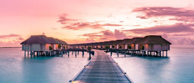 Summer luxury resort landscape, vacation holiday island concept in Maldives.