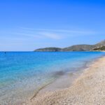 Borsh beach with turquoise water sea in Albania.