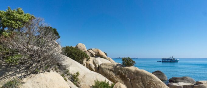 Huge rocks of Pullman Timi Ama wild beach Sardinia Island Italy.